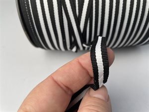 Grosgrain bånd - stribet i offwhite / sort, 10 mm